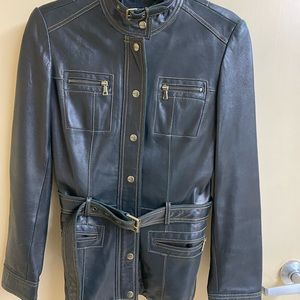 Guess Belted Black Leather Jacket